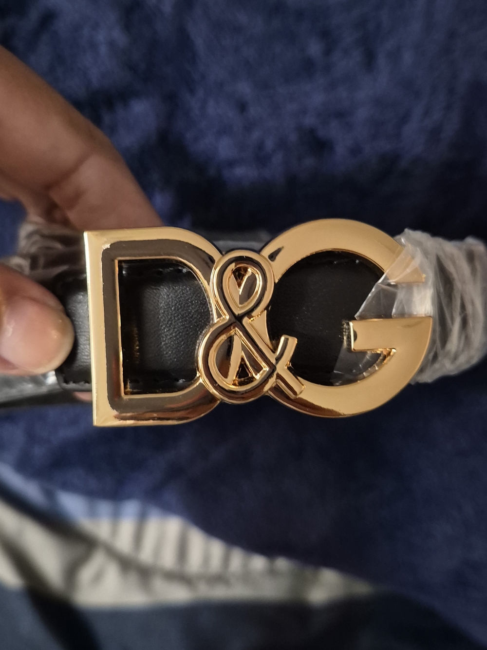 D&G Black Leather Belt with Gold Logo Buckle